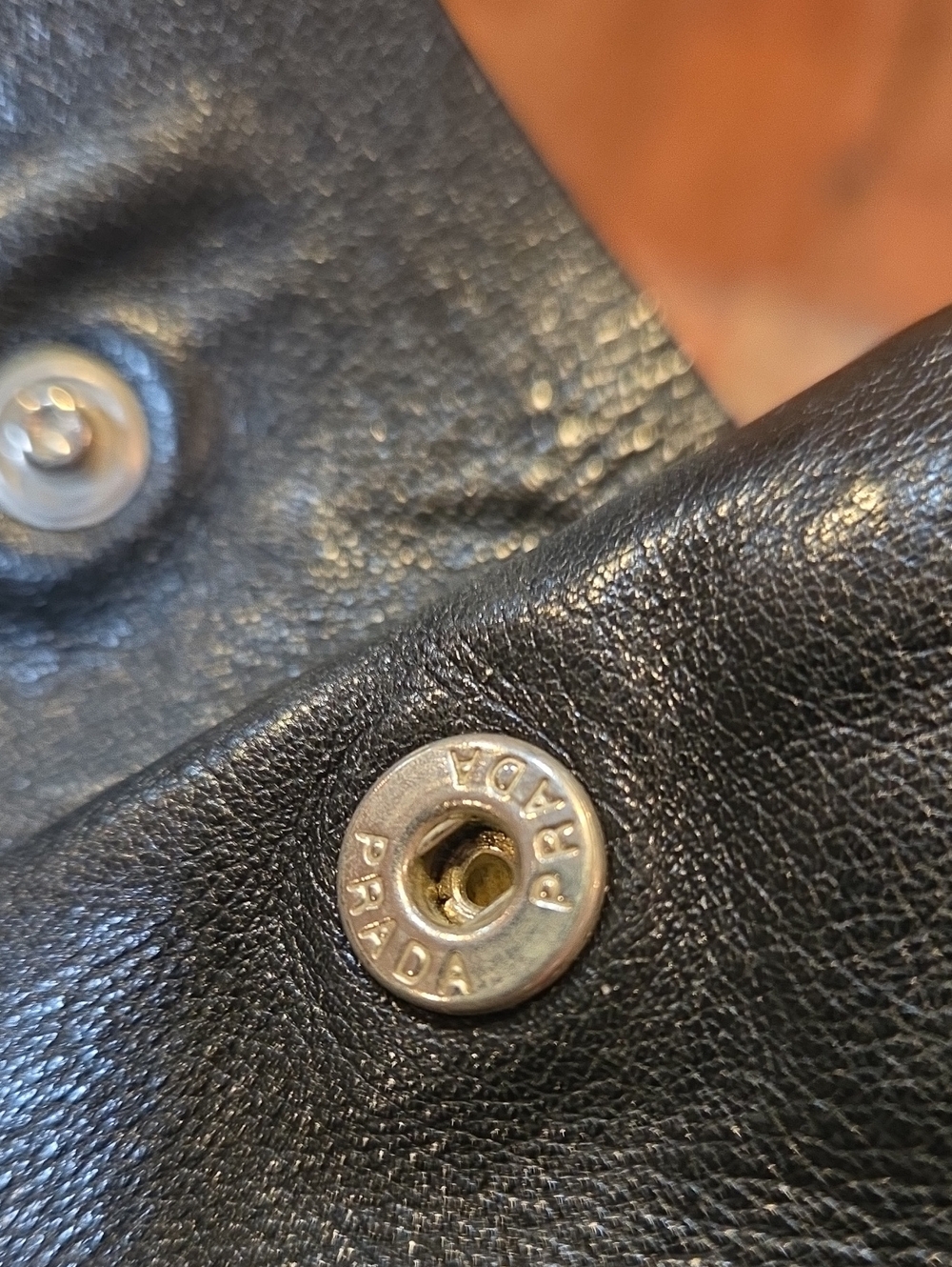 Prada Black Leather Shoulder Bag with Branded Snap Hardware